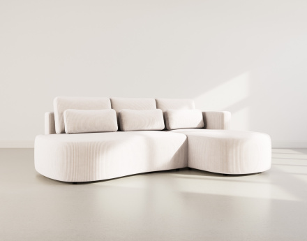 Canapé d'angle droit 4 places convertible avec coffre en velours côtelé Mahina