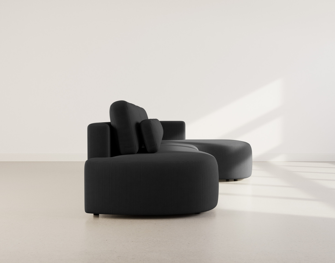 Canapé d'angle droit 4 places convertible avec coffre en velours côtelé Mahina