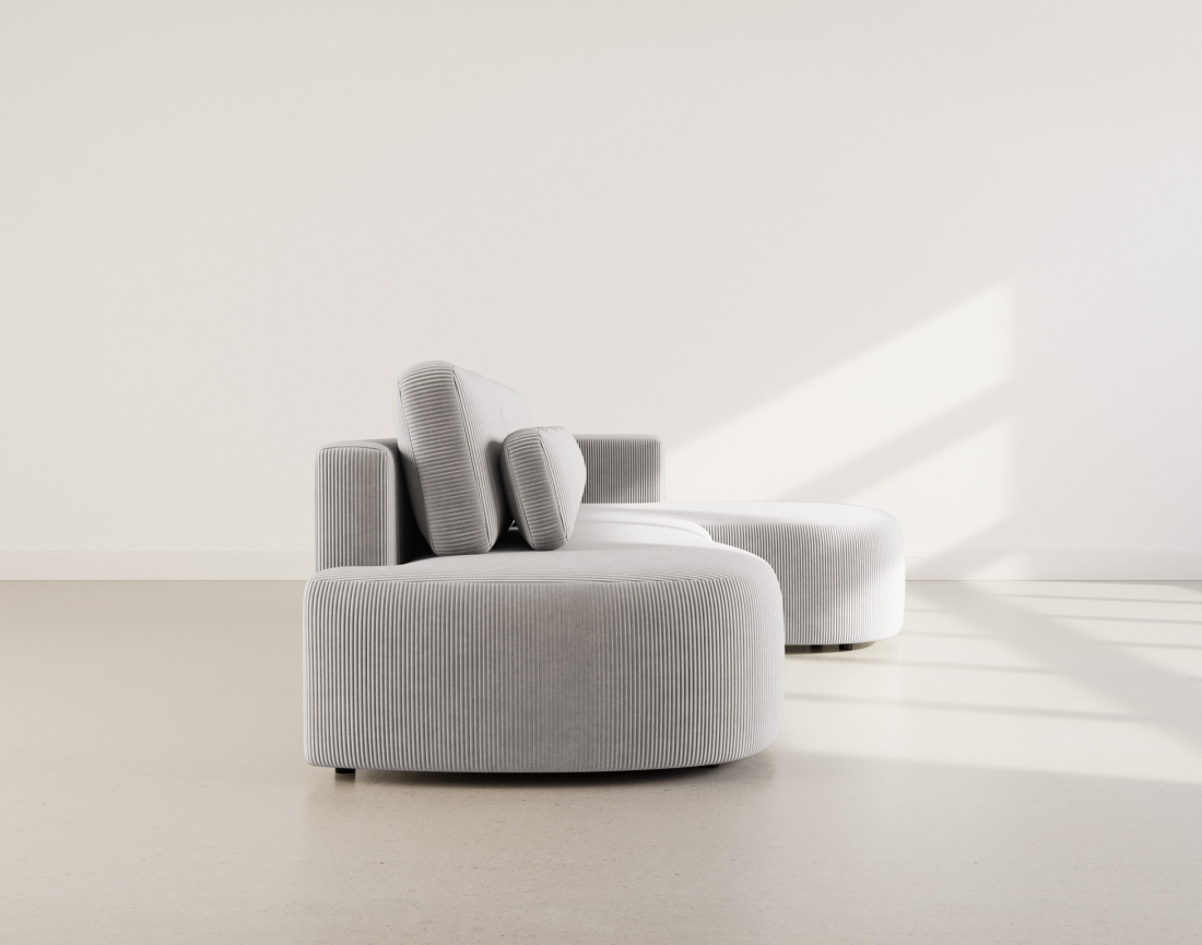 Canapé d'angle droit 4 places convertible avec coffre en velours côtelé Mahina