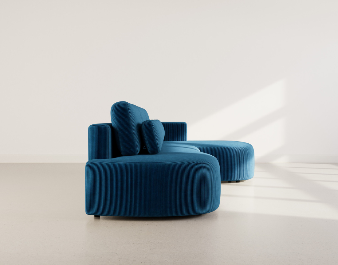 Canapé d'angle droit 4 places convertible avec coffre en velours côtelé Mahina