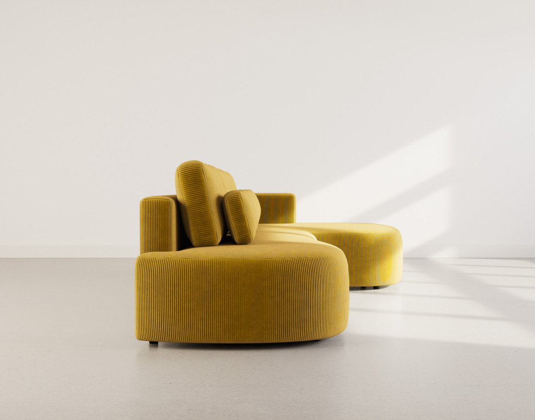 Canapé d'angle droit 4 places convertible avec coffre en velours côtelé Mahina