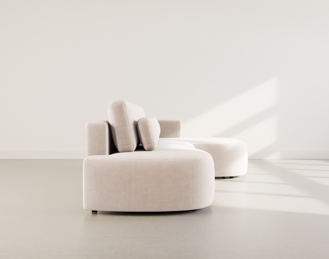 Canapé d'angle droit 4 places convertible avec coffre en velours côtelé Mahina