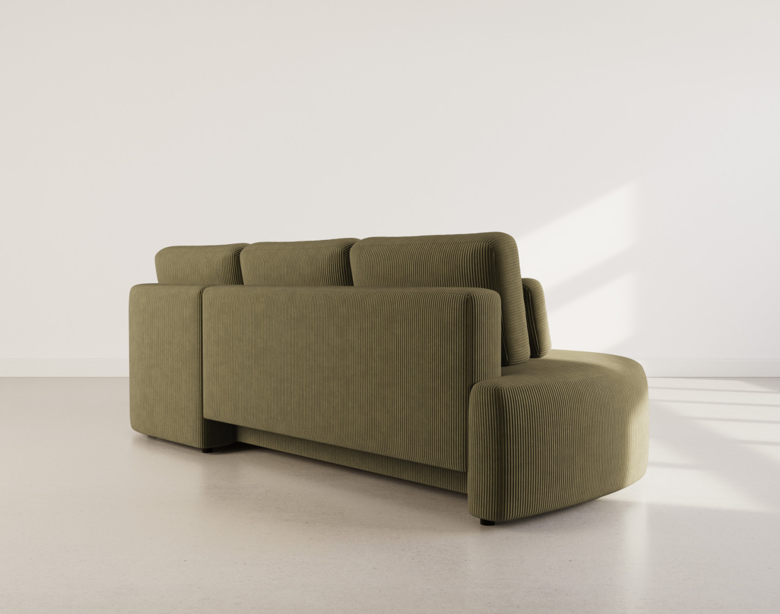 Canapé d'angle droit 4 places convertible avec coffre en velours côtelé Mahina