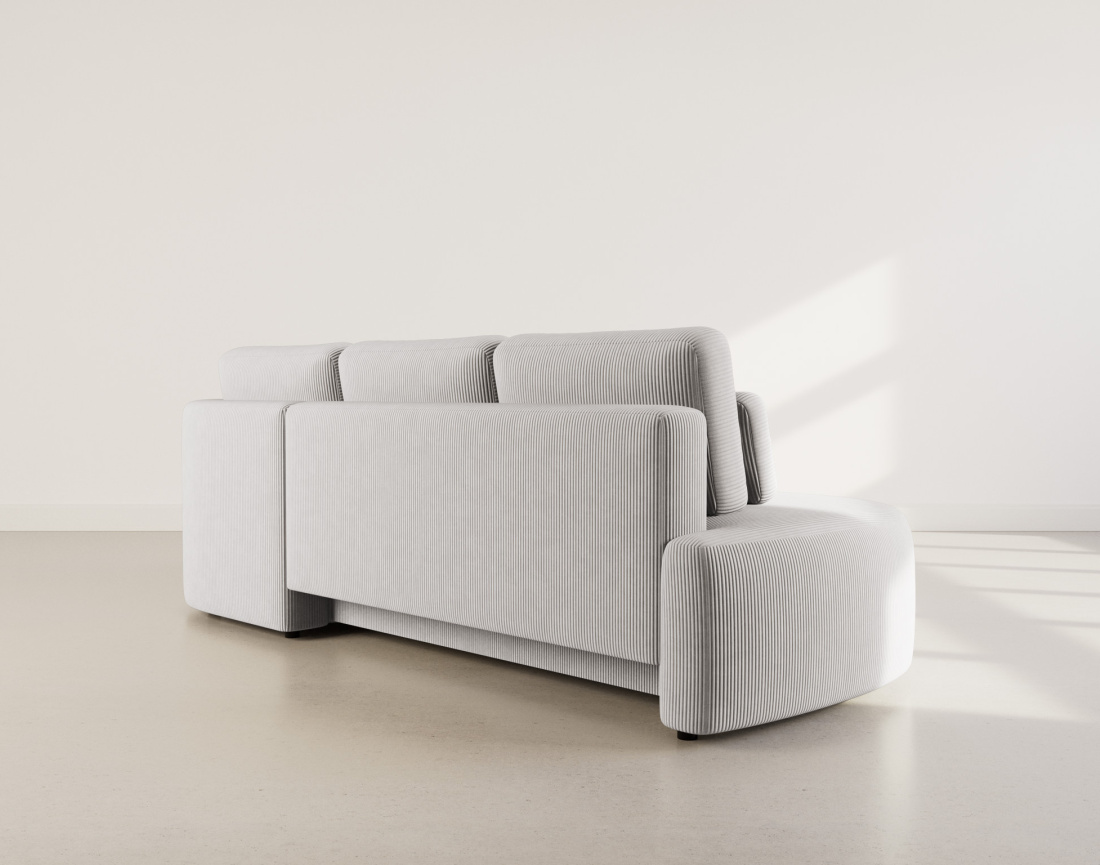 Canapé d'angle droit 4 places convertible avec coffre en velours côtelé Mahina