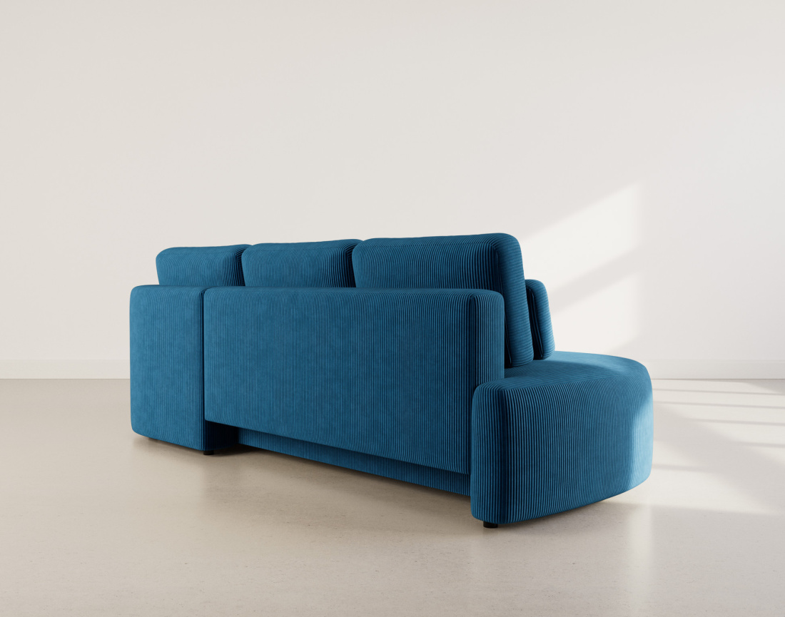 Canapé d'angle droit 4 places convertible avec coffre en velours côtelé Mahina