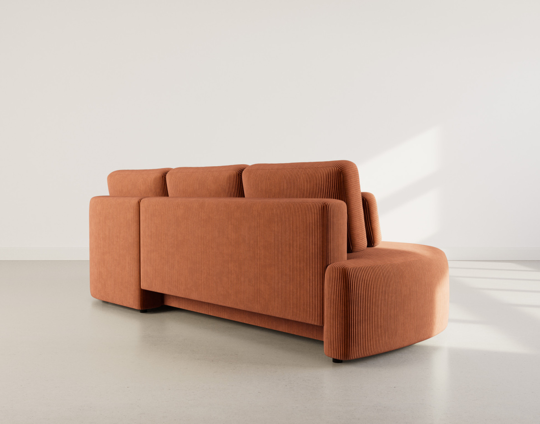 Canapé d'angle droit 4 places convertible avec coffre en velours côtelé Mahina