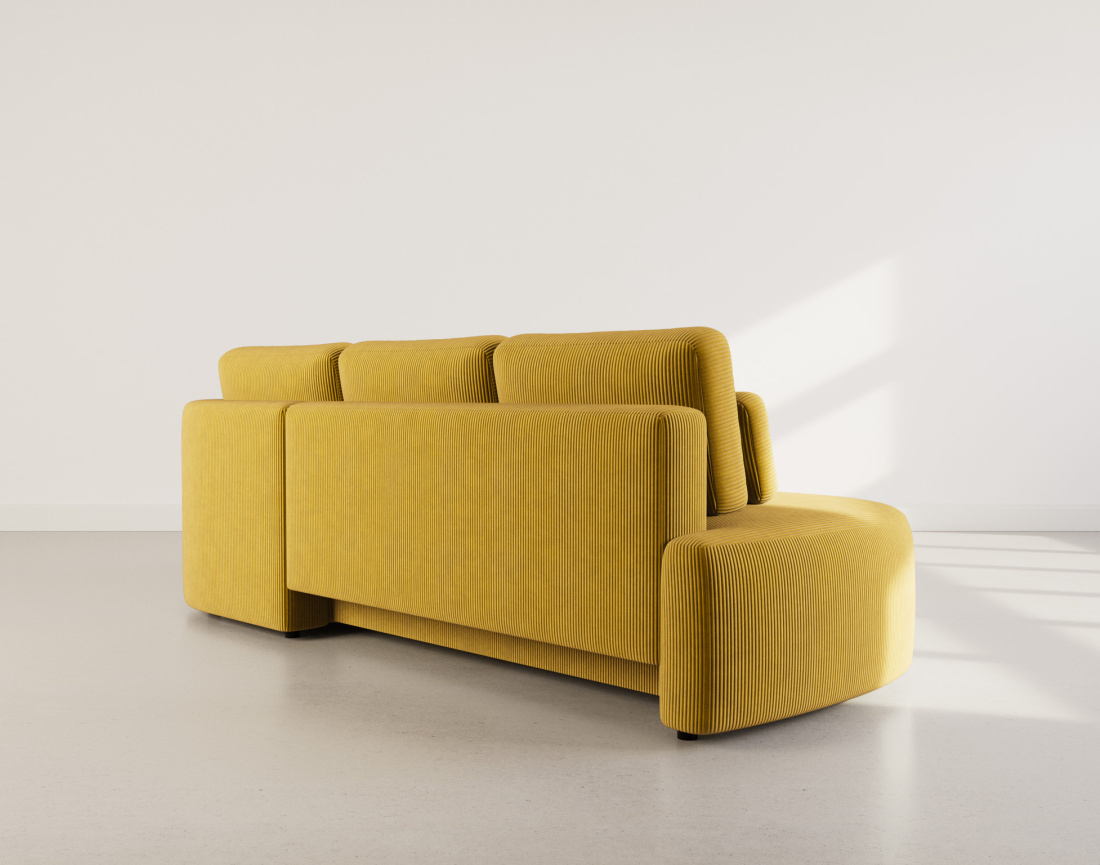 Canapé d'angle droit 4 places convertible avec coffre en velours côtelé Mahina