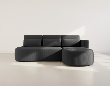 Canapé d'angle droit 4 places convertible avec coffre en velours côtelé Mahina