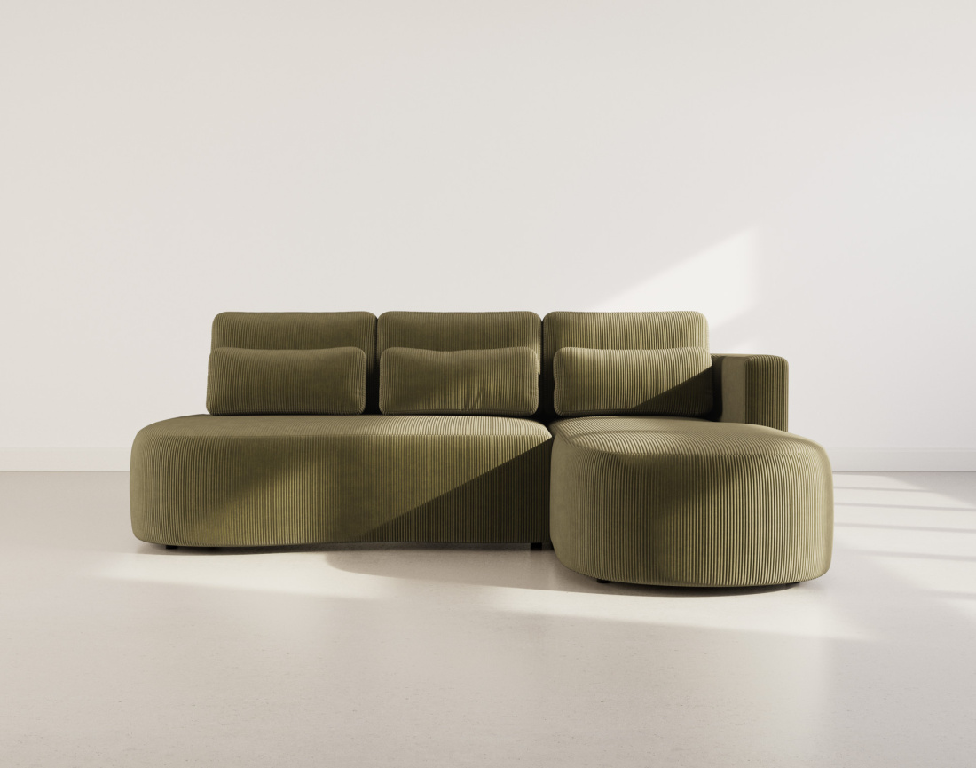 Canapé d'angle droit 4 places convertible avec coffre en velours côtelé Mahina