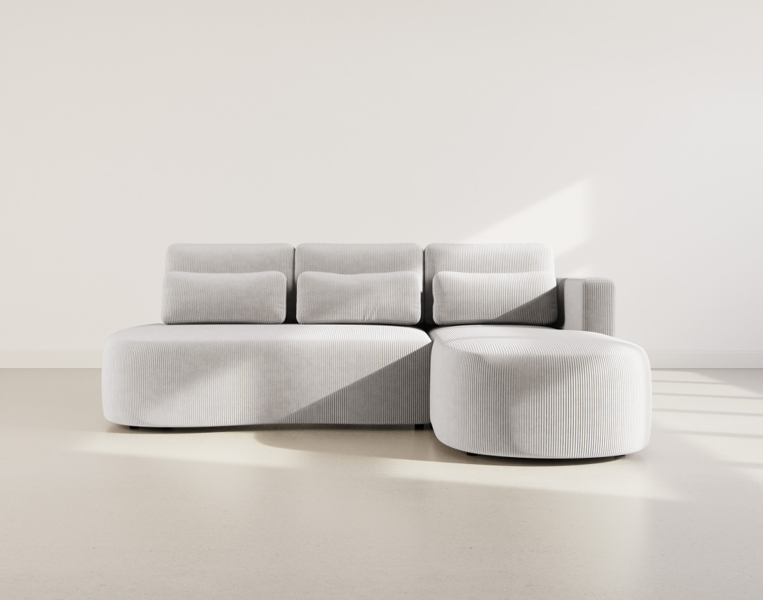 Canapé d'angle droit 4 places convertible avec coffre en velours côtelé Mahina