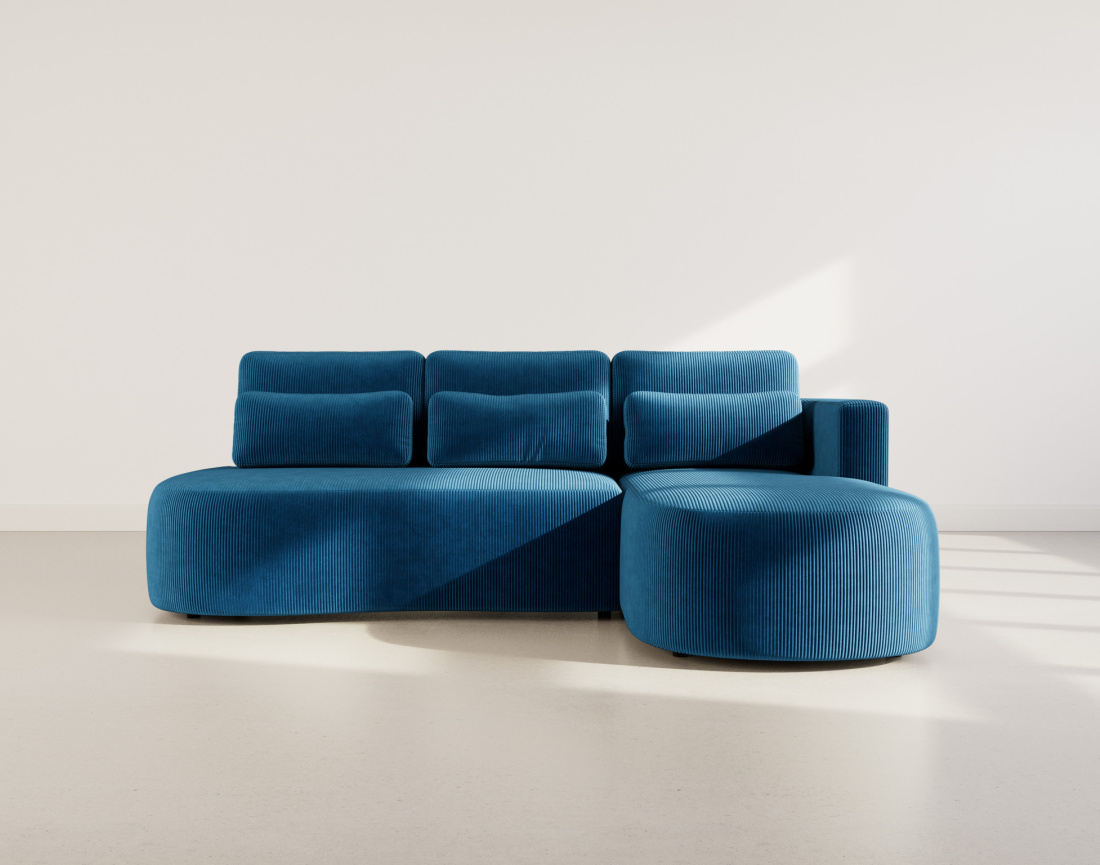 Canapé d'angle droit 4 places convertible avec coffre en velours côtelé Mahina