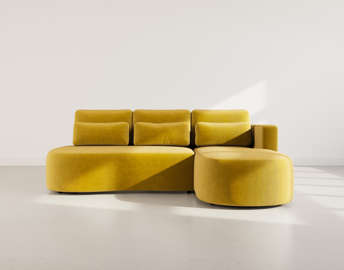 Canapé d'angle droit 4 places convertible avec coffre en velours côtelé Mahina