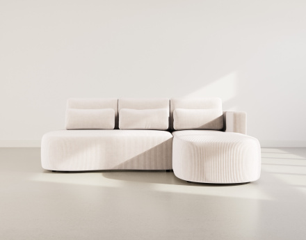 Canapé d'angle droit 4 places convertible avec coffre en velours côtelé Mahina