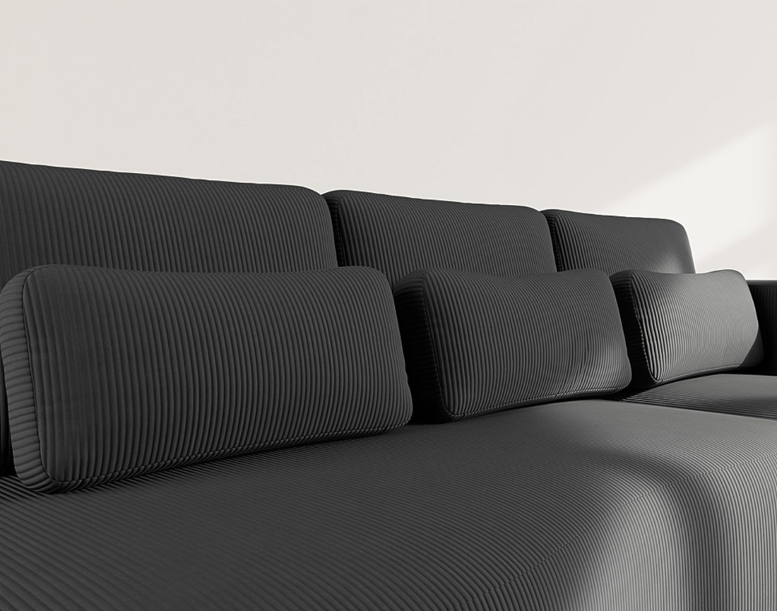 Canapé d'angle droit 4 places convertible avec coffre en velours côtelé Mahina