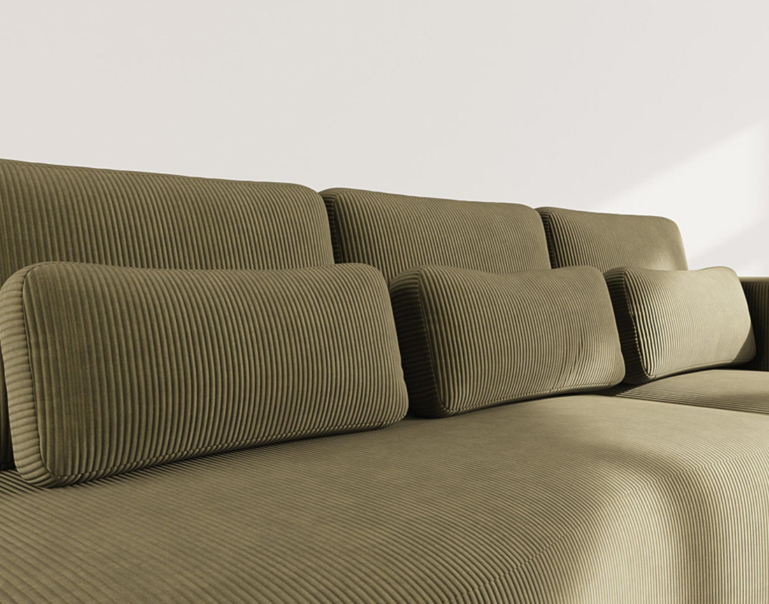 Canapé d'angle droit 4 places convertible avec coffre en velours côtelé Mahina