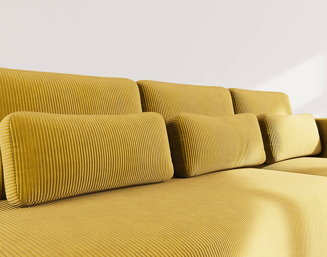 Canapé d'angle droit 4 places convertible avec coffre en velours côtelé Mahina