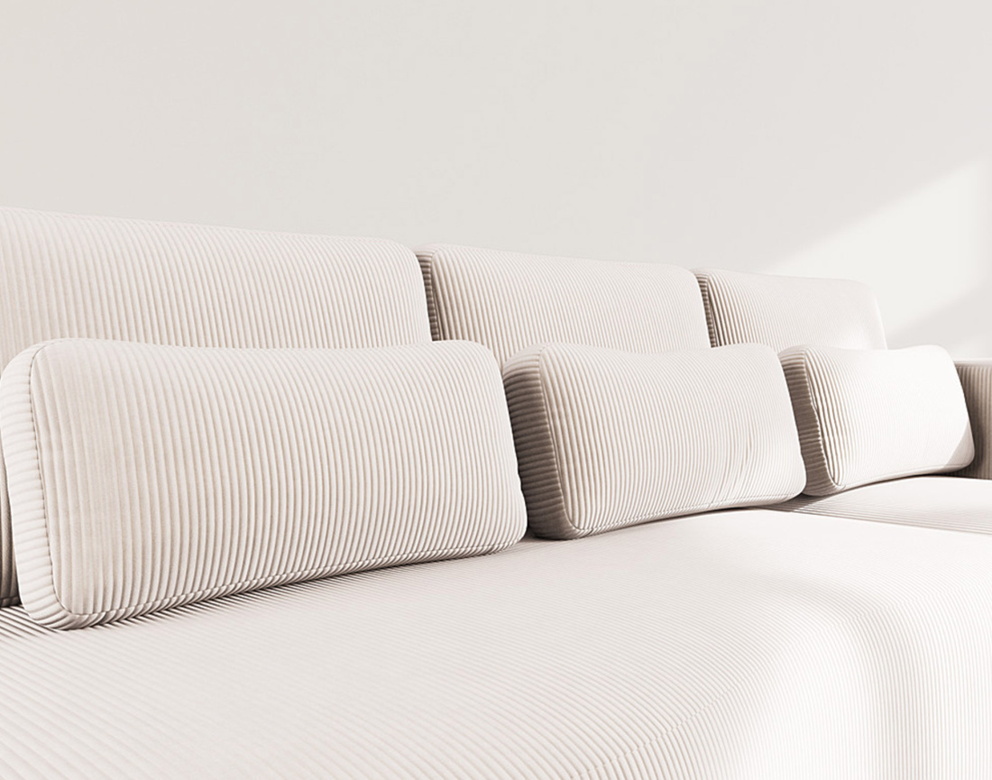 Canapé d'angle droit 4 places convertible avec coffre en velours côtelé Mahina