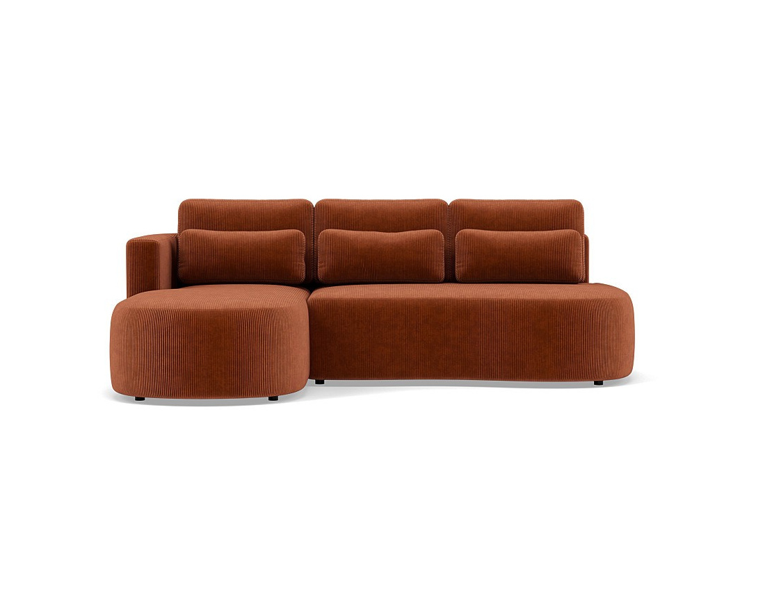 Canapé d'angle gauche 4 places convertible avec coffre en velours côtelé Mahina