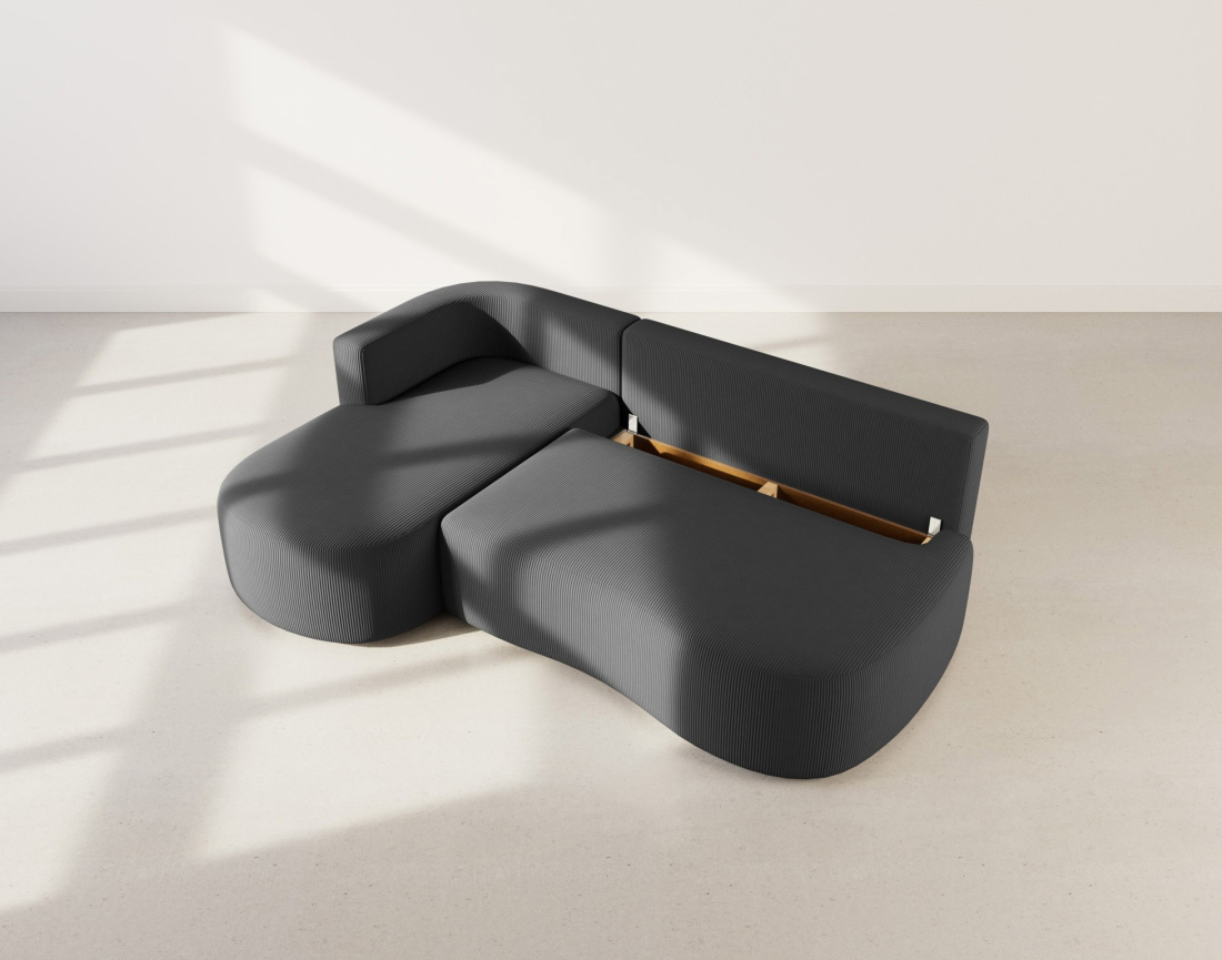 Canapé d'angle gauche 4 places convertible avec coffre en velours côtelé Mahina