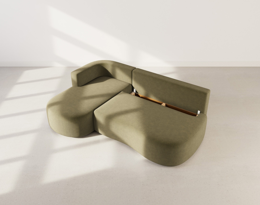 Canapé d'angle gauche 4 places convertible avec coffre en velours côtelé Mahina