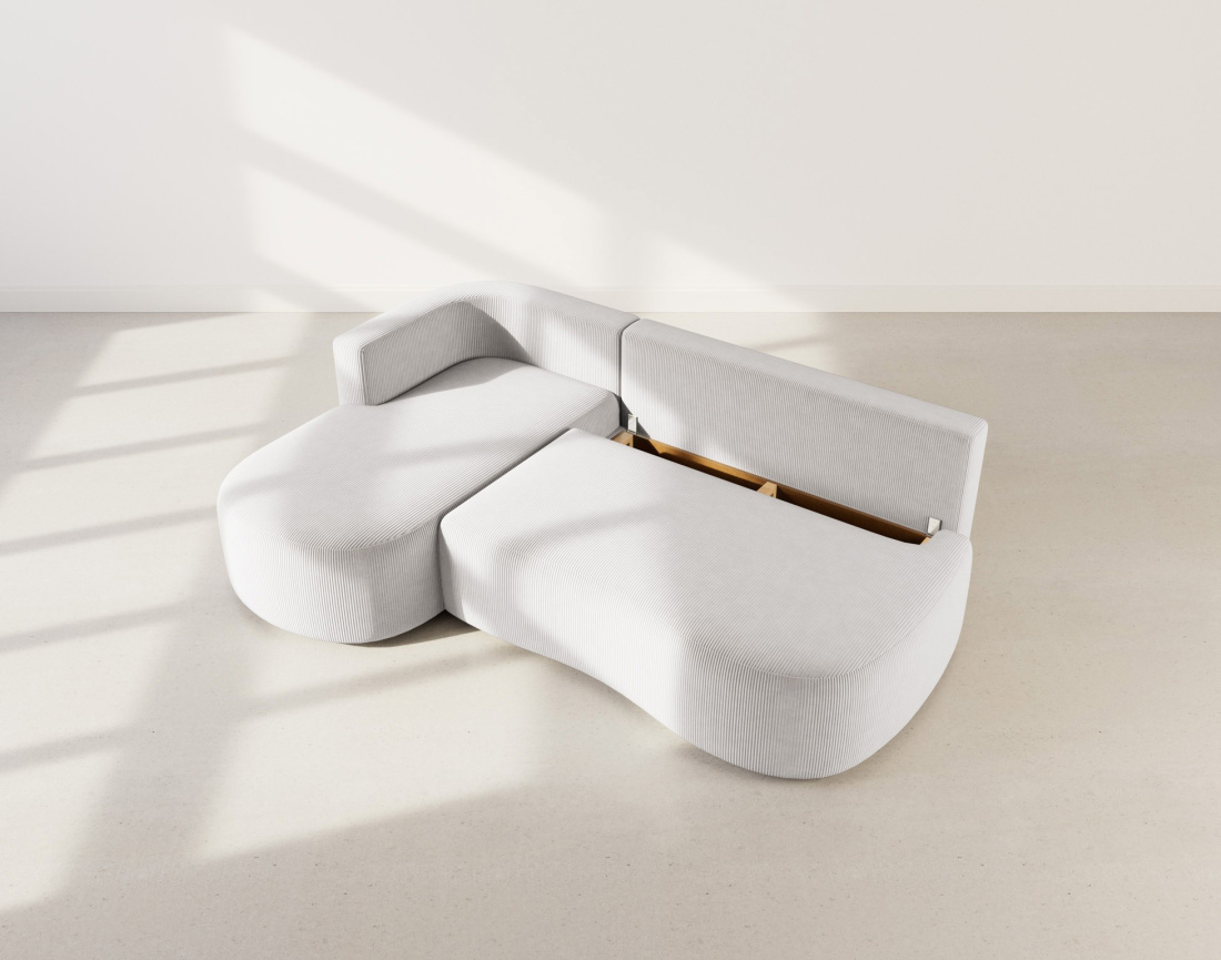 Canapé d'angle gauche 4 places convertible avec coffre en velours côtelé Mahina