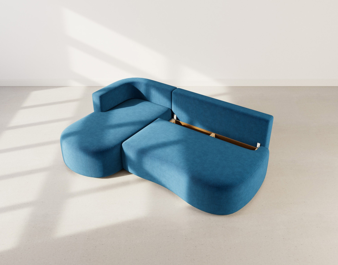 Canapé d'angle gauche 4 places convertible avec coffre en velours côtelé Mahina