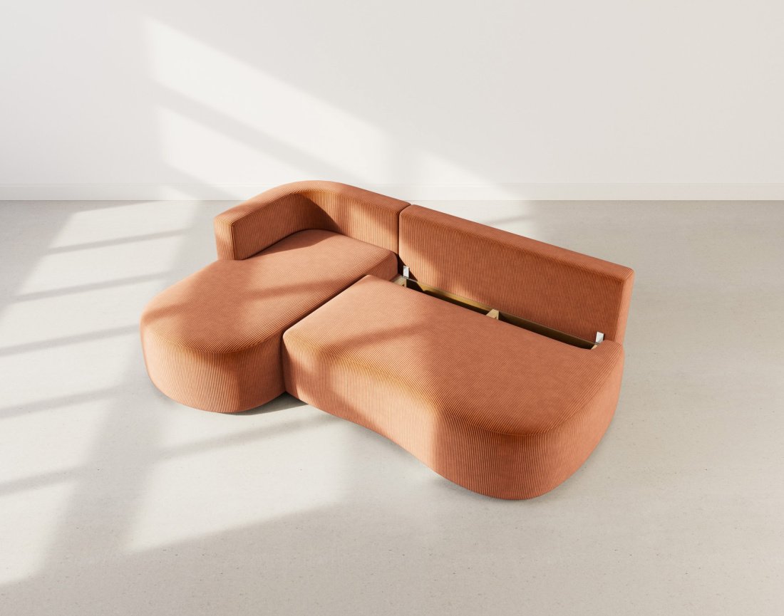 Canapé d'angle gauche 4 places convertible avec coffre en velours côtelé Mahina