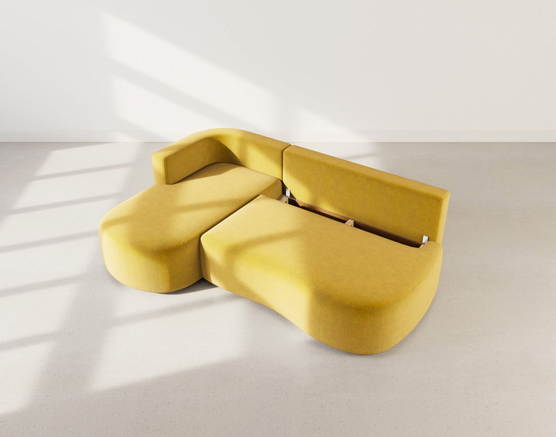 Canapé d'angle gauche 4 places convertible avec coffre en velours côtelé Mahina