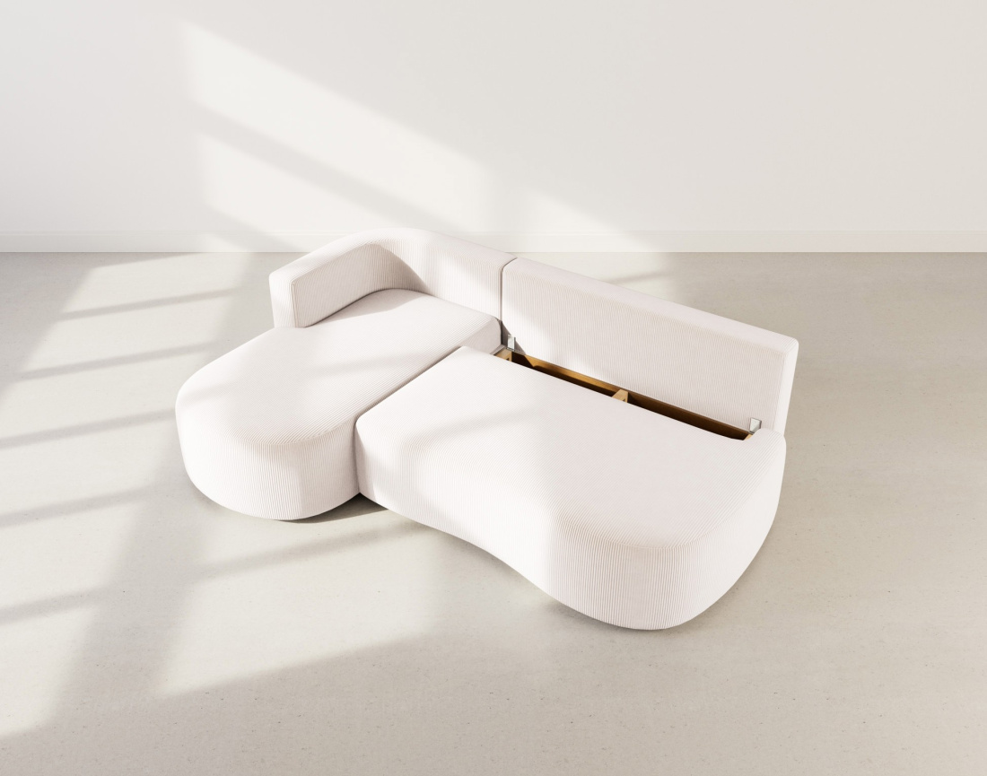 Canapé d'angle gauche 4 places convertible avec coffre en velours côtelé Mahina