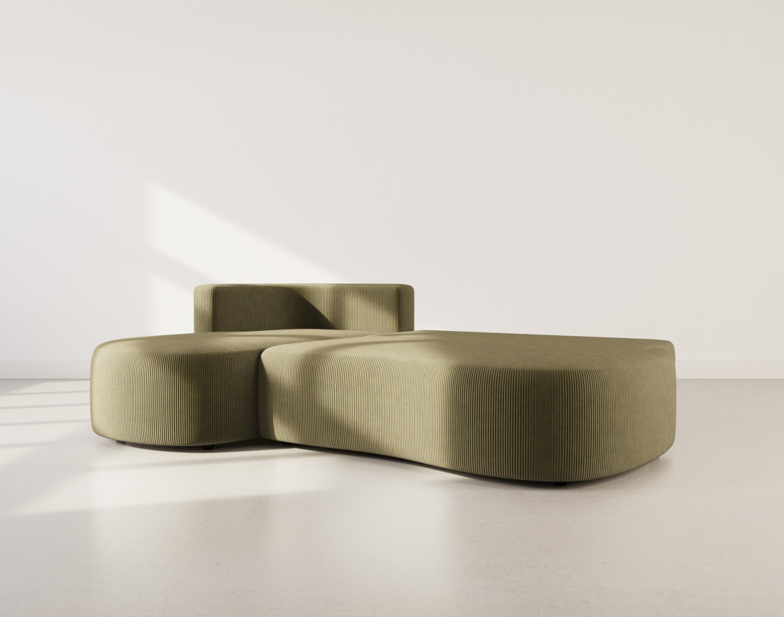 Canapé d'angle gauche 4 places convertible avec coffre en velours côtelé Mahina