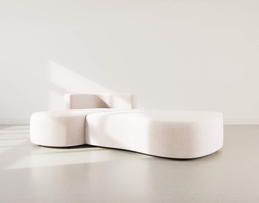 Canapé d'angle gauche 4 places convertible avec coffre en velours côtelé Mahina