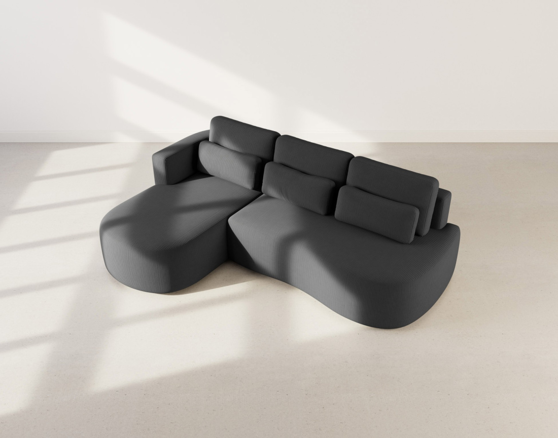 Canapé d'angle gauche 4 places convertible avec coffre en velours côtelé Mahina