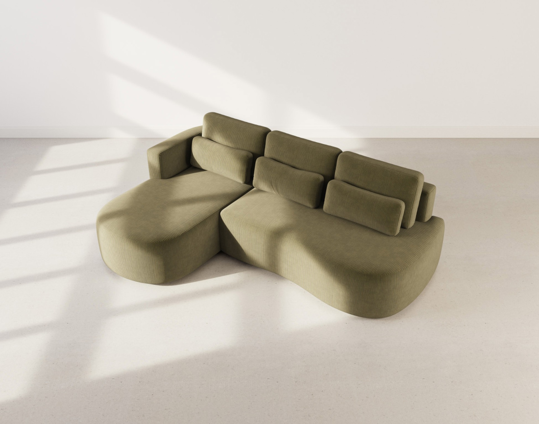 Canapé d'angle gauche 4 places convertible avec coffre en velours côtelé Mahina