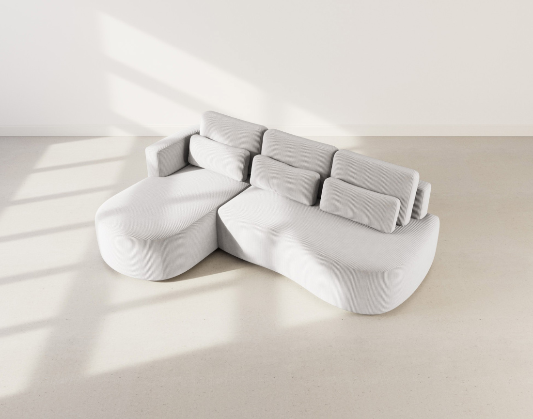 Canapé d'angle gauche 4 places convertible avec coffre en velours côtelé Mahina