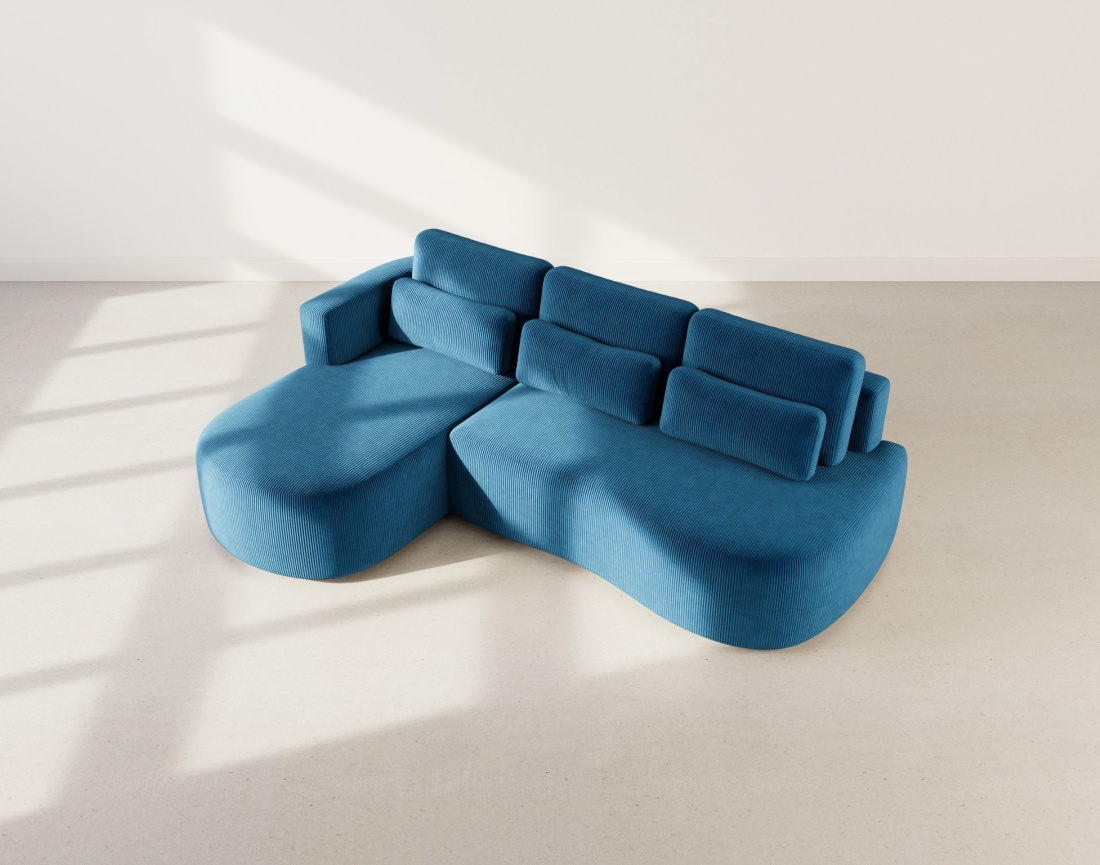 Canapé d'angle gauche 4 places convertible avec coffre en velours côtelé Mahina