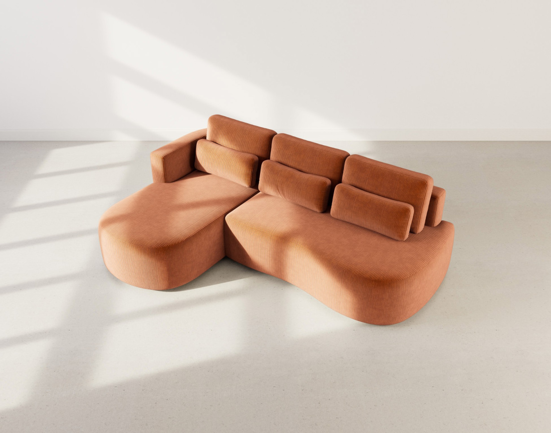 Canapé d'angle gauche 4 places convertible avec coffre en velours côtelé Mahina