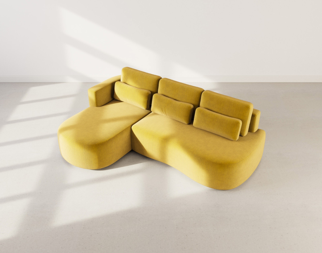 Canapé d'angle gauche 4 places convertible avec coffre en velours côtelé Mahina