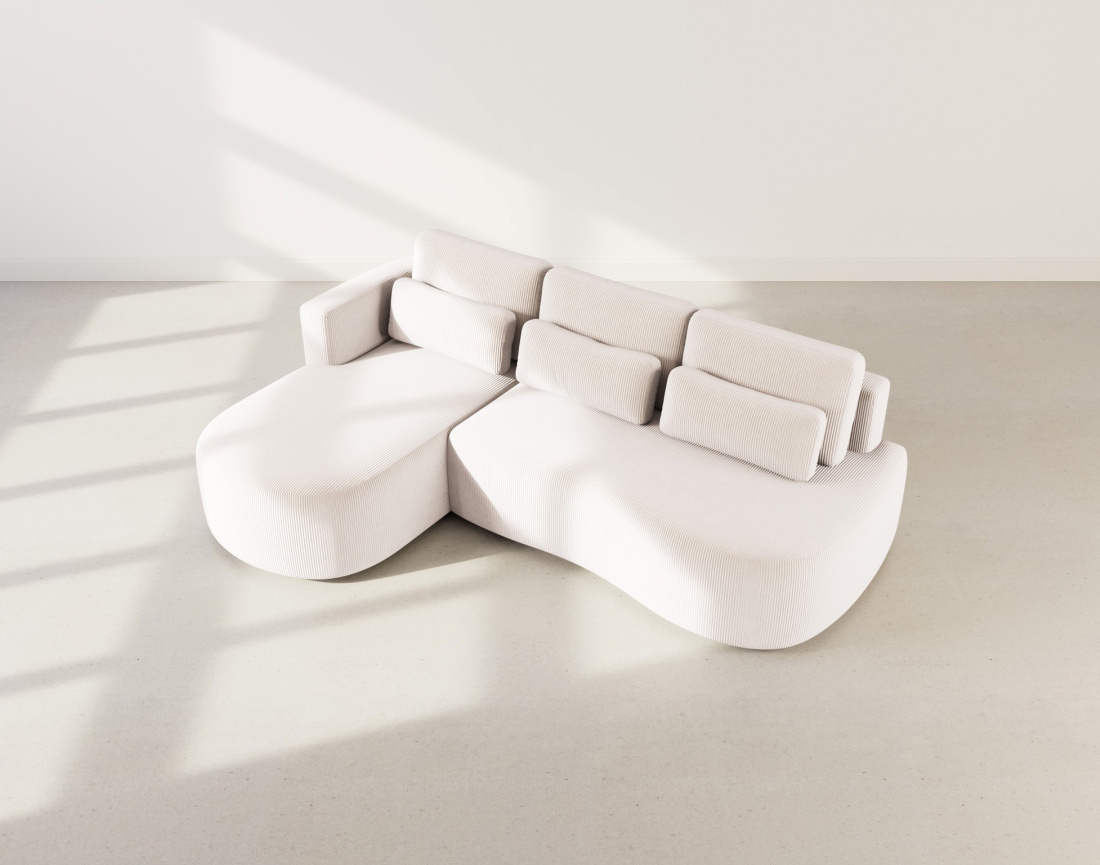 Canapé d'angle gauche 4 places convertible avec coffre en velours côtelé Mahina