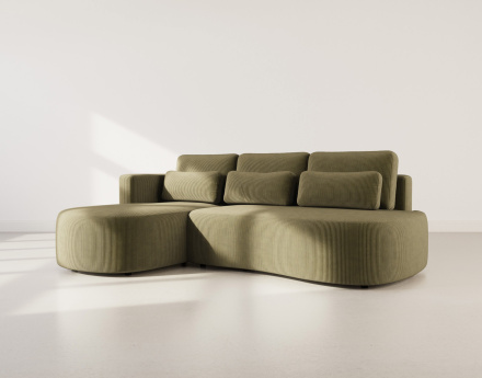 Canapé d'angle gauche 4 places convertible avec coffre en velours côtelé Mahina