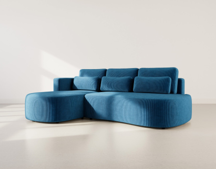 Canapé d'angle gauche 4 places convertible avec coffre en velours côtelé Mahina