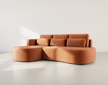 Canapé d'angle gauche 4 places convertible avec coffre en velours côtelé Mahina