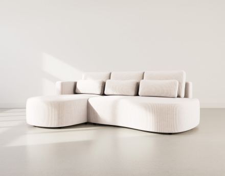 Canapé d'angle gauche 4 places convertible avec coffre en velours côtelé Mahina