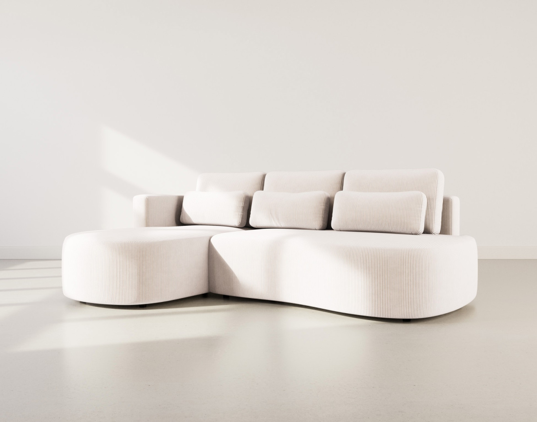 Canapé d'angle gauche 4 places convertible avec coffre en velours côtelé Mahina