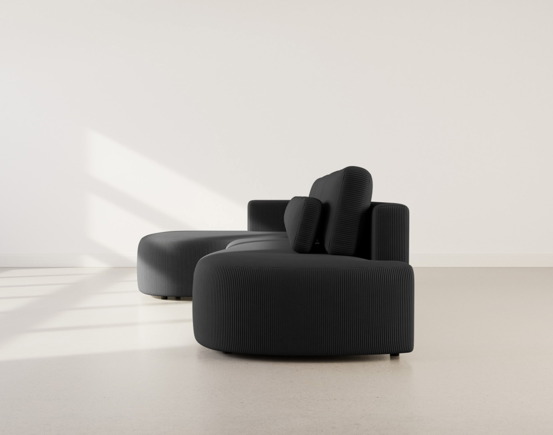 Canapé d'angle gauche 4 places convertible avec coffre en velours côtelé Mahina