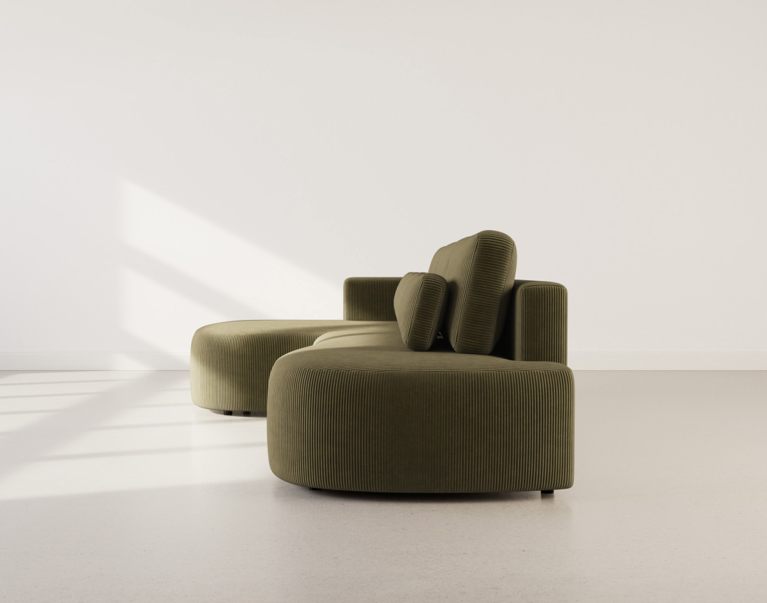 Canapé d'angle gauche 4 places convertible avec coffre en velours côtelé Mahina