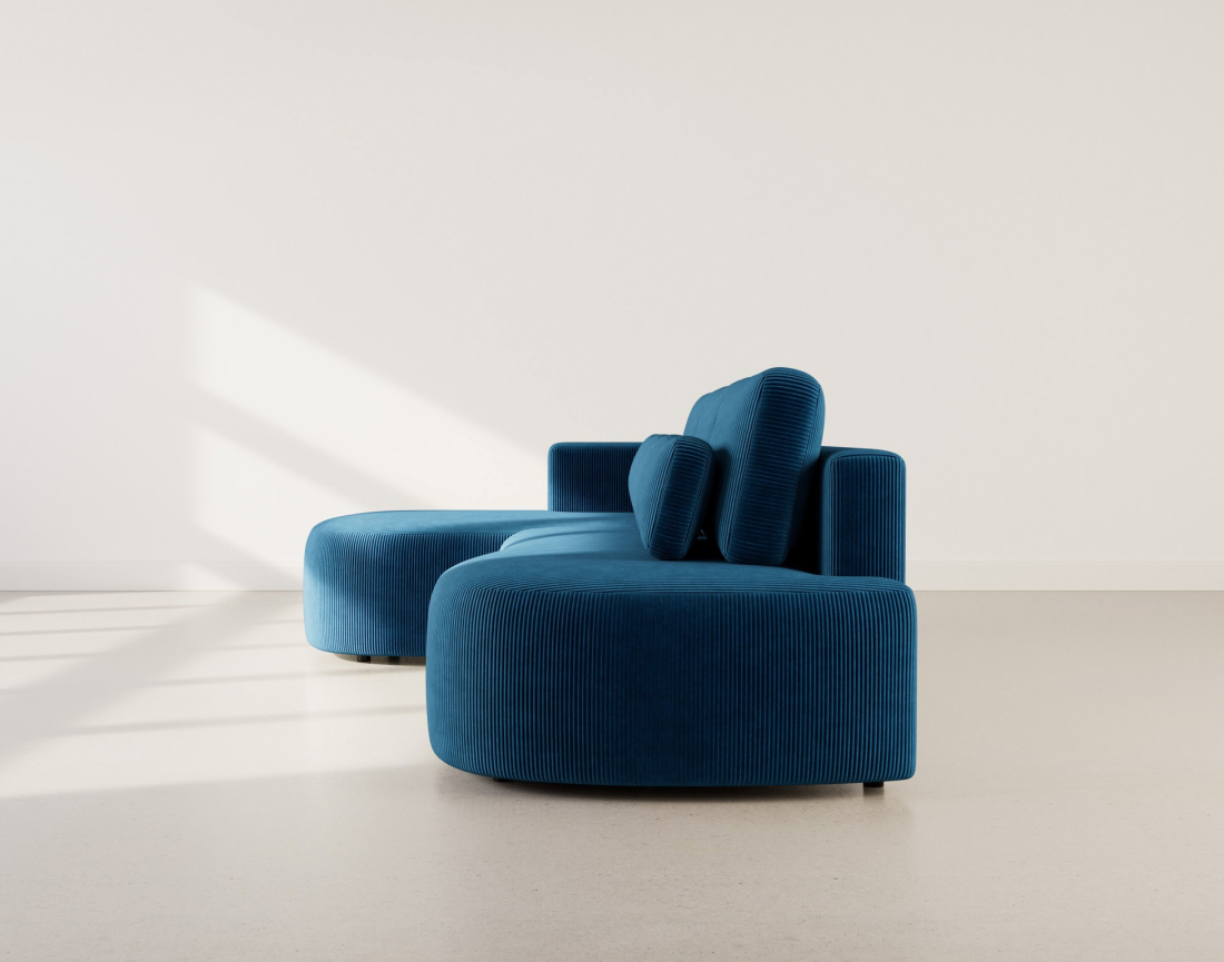 Canapé d'angle gauche 4 places convertible avec coffre en velours côtelé Mahina