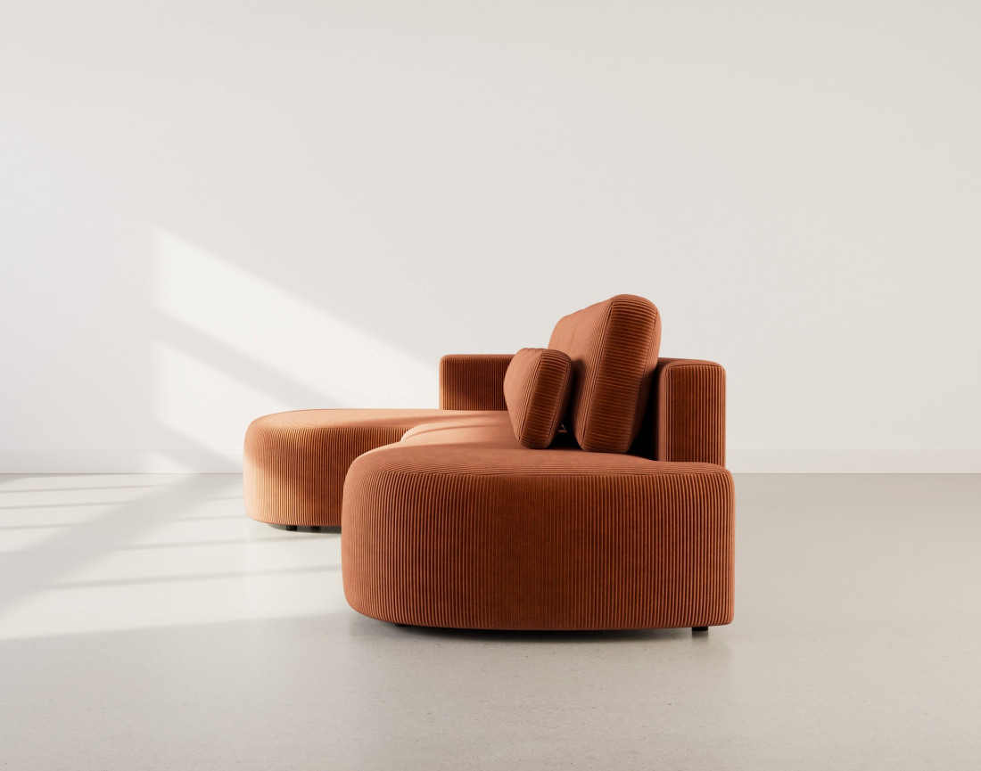 Canapé d'angle gauche 4 places convertible avec coffre en velours côtelé Mahina