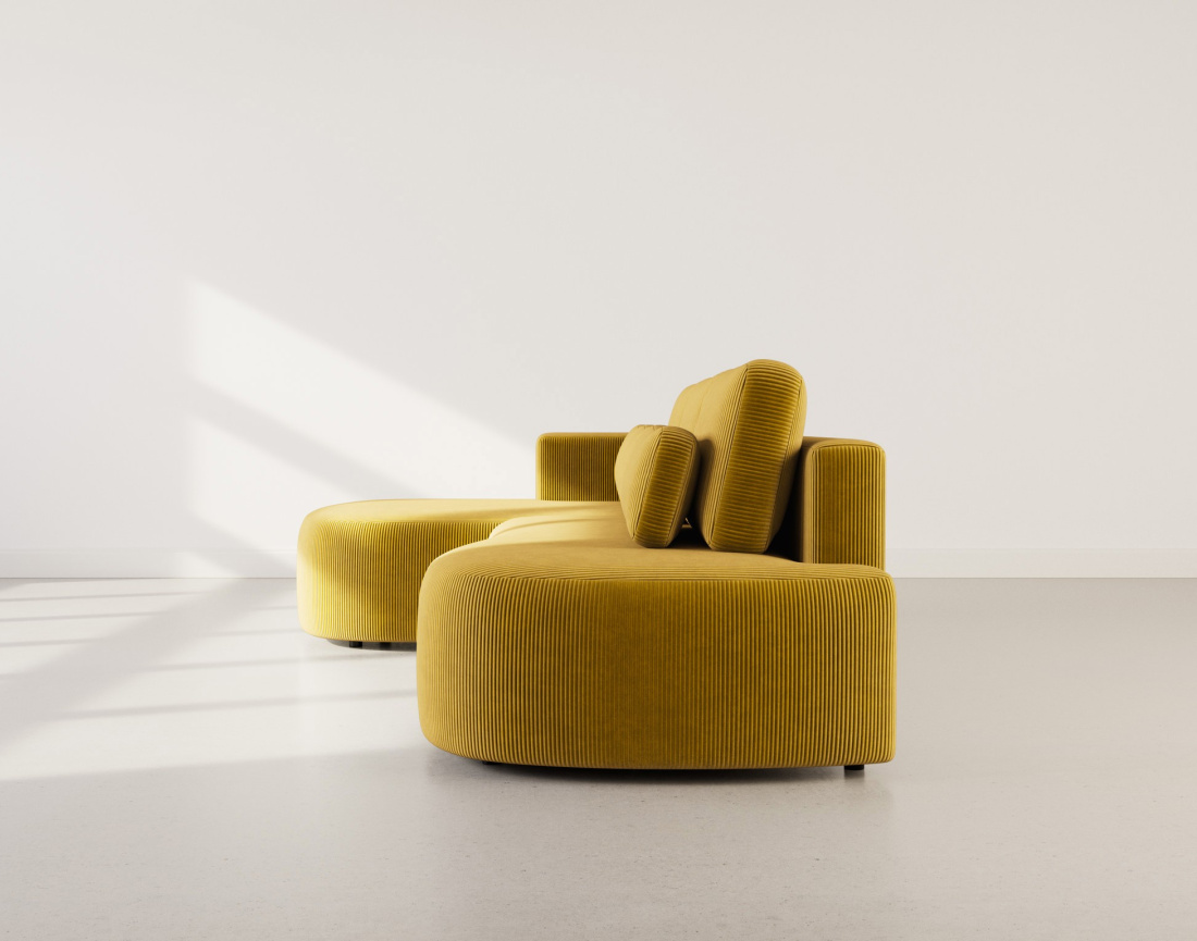 Canapé d'angle gauche 4 places convertible avec coffre en velours côtelé Mahina