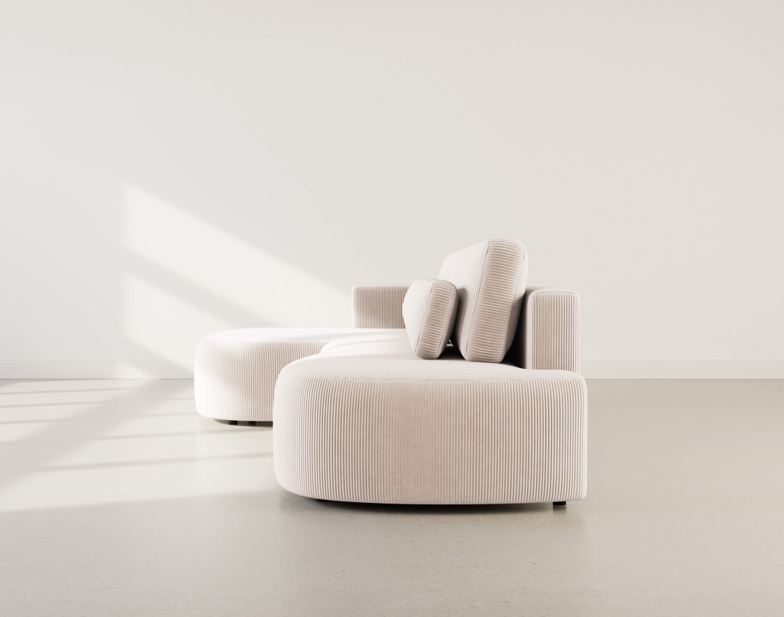 Canapé d'angle gauche 4 places convertible avec coffre en velours côtelé Mahina