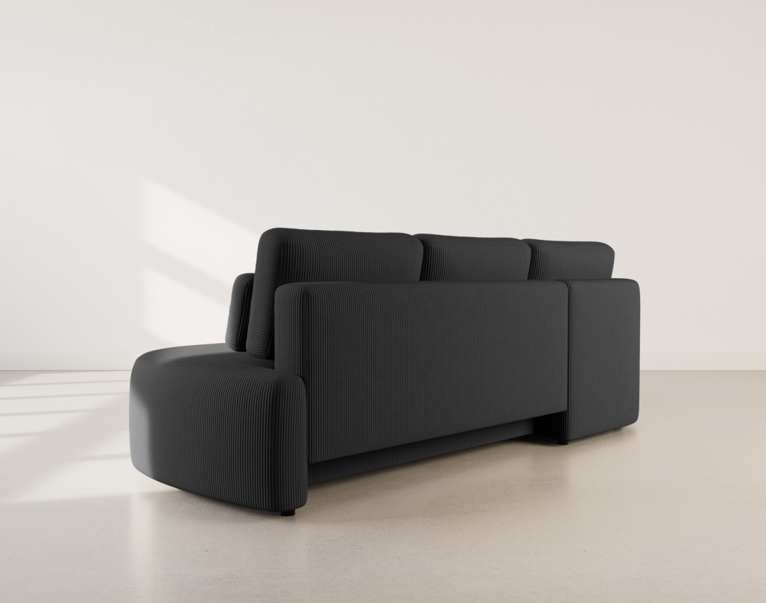 Canapé d'angle gauche 4 places convertible avec coffre en velours côtelé Mahina